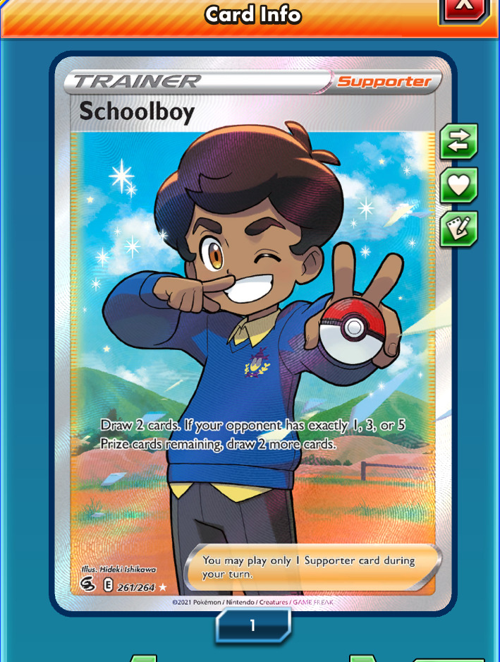 1X Schoolboy 261/264 Fusion Strike Pokemon Online Digital Card