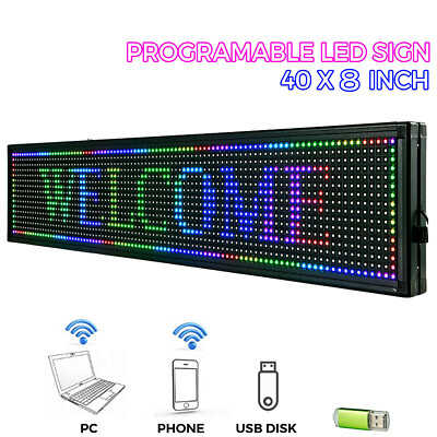 40''X15, 40''X8'' LED Sign Indoor Scrolling Message Board 3/7 Color Programmable US