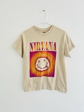 Nirvana Tan Tie Dye Smiley Face Logo Tee Medium