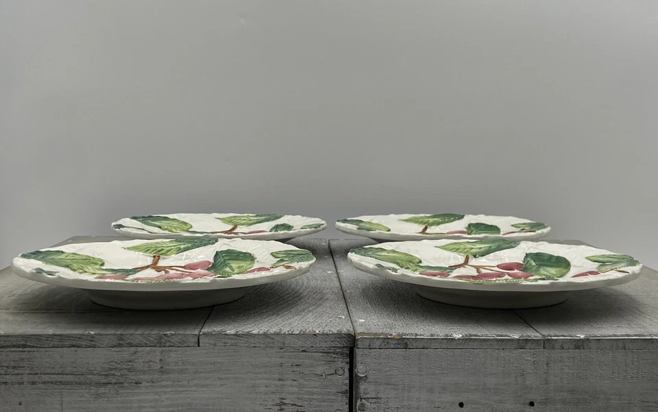 MAYÓLICA ITALIA FRUTAS CEREZAS Ensalada Platos 8.25" Blanco Rojo Verde JUEGO DE 4 - Lote B Foto 4 de 4