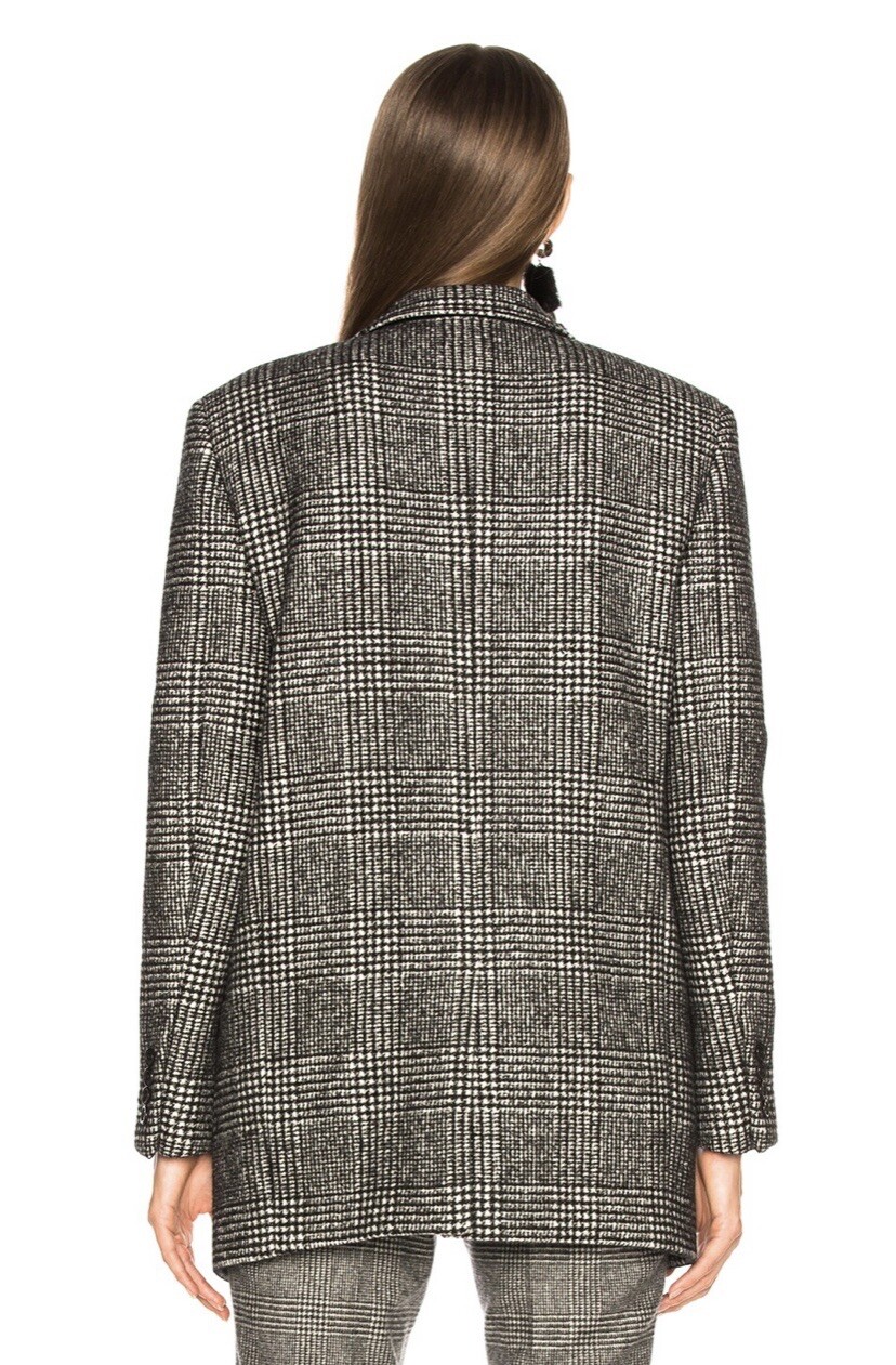 Blazer aperto Saint Laurent Paris donna lana a scacchi nero e gesso F46