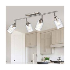 Complete Track Lighting Kit 4-Light Brushed Nickel Seeded Glass Bathroom Vani...