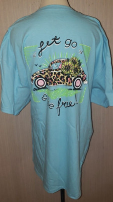Women's Girlie Girl Lt Blue Let Go & Be Free Short Sleeve T-Shirt Top Size 3X