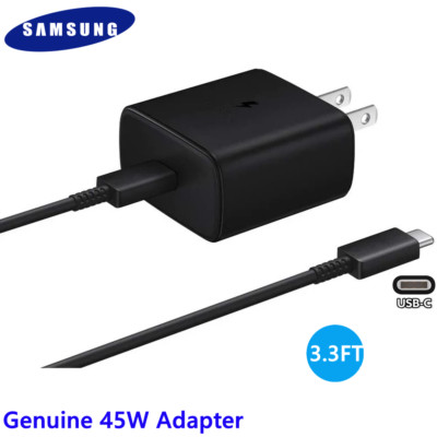  Samsung USB-C Fast Charging Wall Charger - Black, 45W w/ 3.3FT Charging Cable 