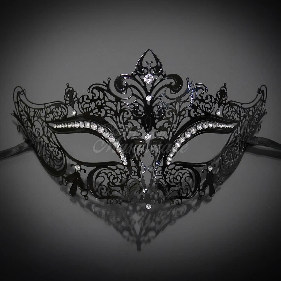Máscara veneziana feminina elegante luxo filigrana metal corte a laser [preta] - Imagem 2 de 4