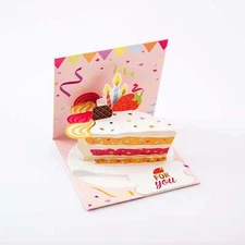 Strawberry Cake Slice - Pop Up Birthday Greeting Card with Envelope