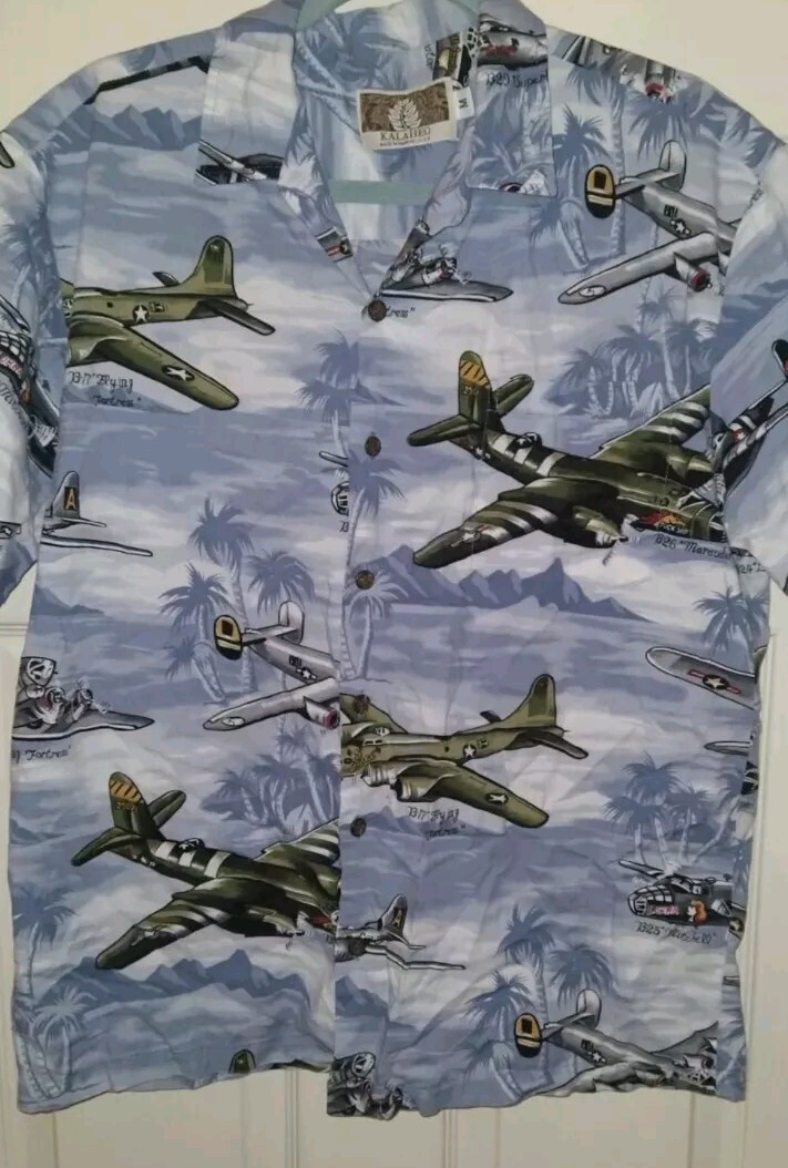 Kalaheo WWII Bomber Planes Print Short Sleeve Hawaiian Shirt Men's 3XL Big N Tal