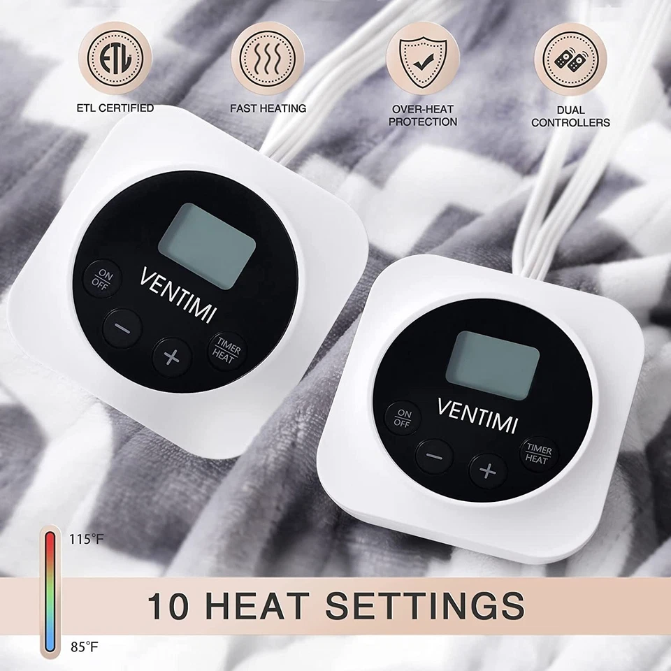 Manta Eléctrica Queen Size 84"x90" Manta Calefacción con Controladores Duales Foto 2 de 3