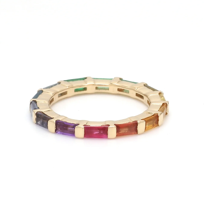 Multi Rainbow Sapphire Gemstone Ring 10k Solid Gold Size Available