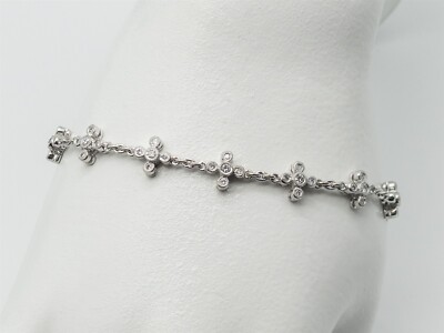 Designer $9000 3ct VS G Diamond ALHAMBRA 18k White Gold Tennis Bracelet 12g