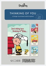 U3104  Dayspring Peanuts  12 Thinking of You Cards & Envelopes W/ Scripture
