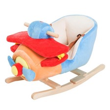 Kids Rocking Horse, Wooden Plush Ride-on Plane Chair Toy with Lullby