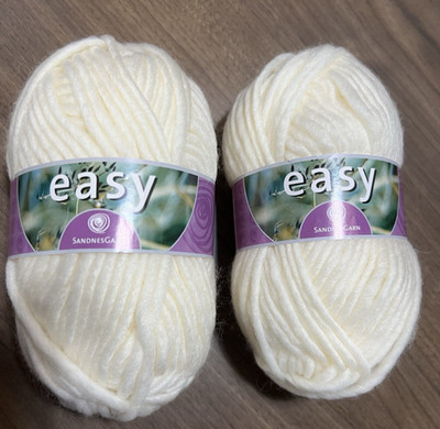 SandnesGarn EASY Yarn WHITE 1002 100% Merino Wool 50gr ea. Set of 2