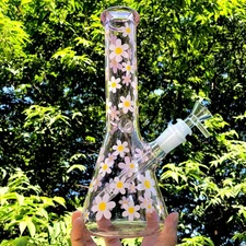 10inch Pink Daisy Hookah Glass Bong Water Pipe Smoking Shisha Bongs Hand Pipes