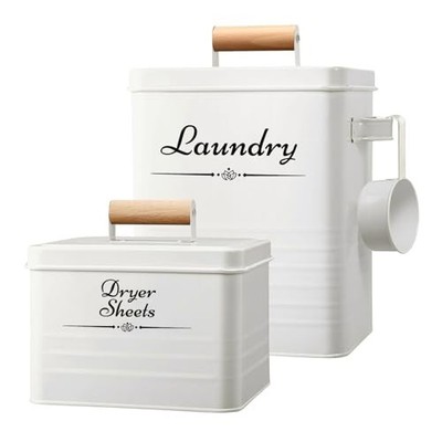 Farmhouse Metal Laundry Pods Container with Dryer Sheet Holder Regular Beige