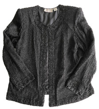 Vintage Laurence Kazar New York Beaded Black Silk Cocktail Jacket Size X-Large