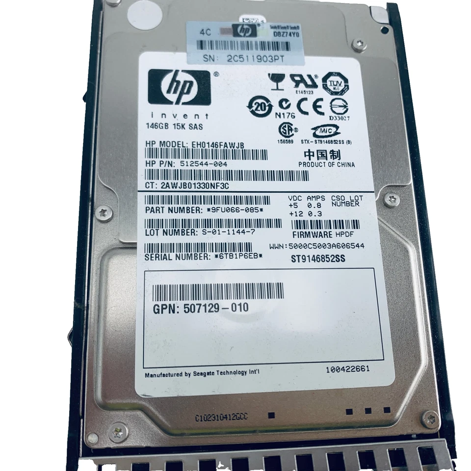 HP 512544-004 146GB 2.5-inch SFF SAS 6Gb/s 15K RPM Dual Port (DP) - Image 2 of 2