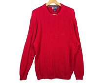 Chaps Ralph Lauren Mens Patterned Jumper Red Cable Knit Cotton Vintage 133608