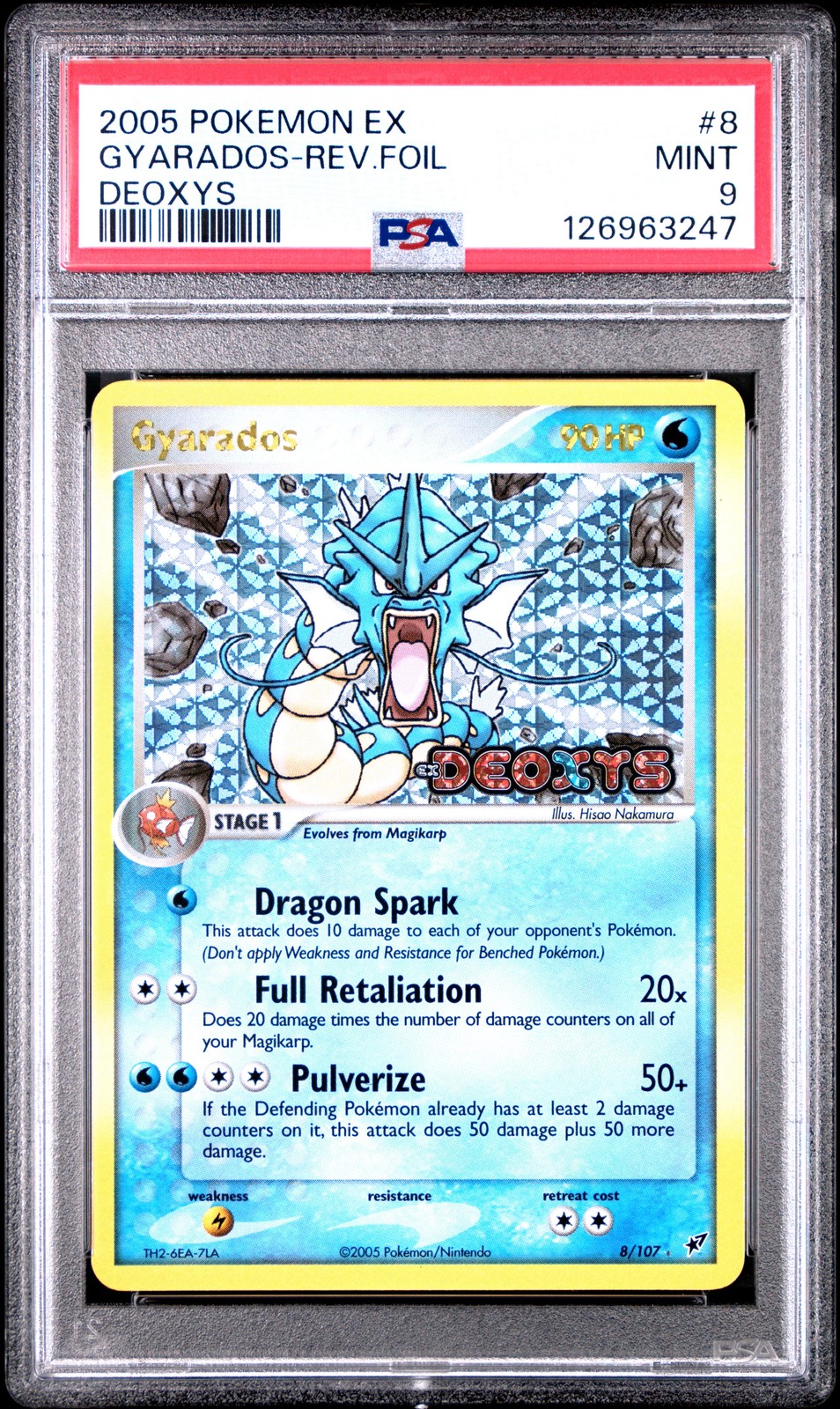 2005 POKEMON EX DEOXYS #8 GYARADOS-REVERSE FOIL PSA 9