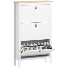 Image of HOMCOM 3 Drawer Shoe Cabinet with Flip Doors for Hallway, Entryway, White