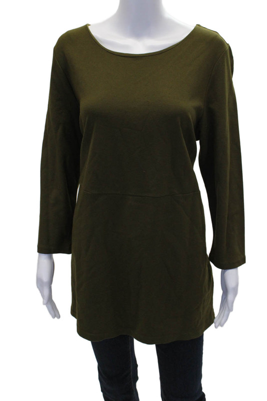J. Jill Womens Long Sleeved Boat Neck Casual Tunic Blouse Green Size L
