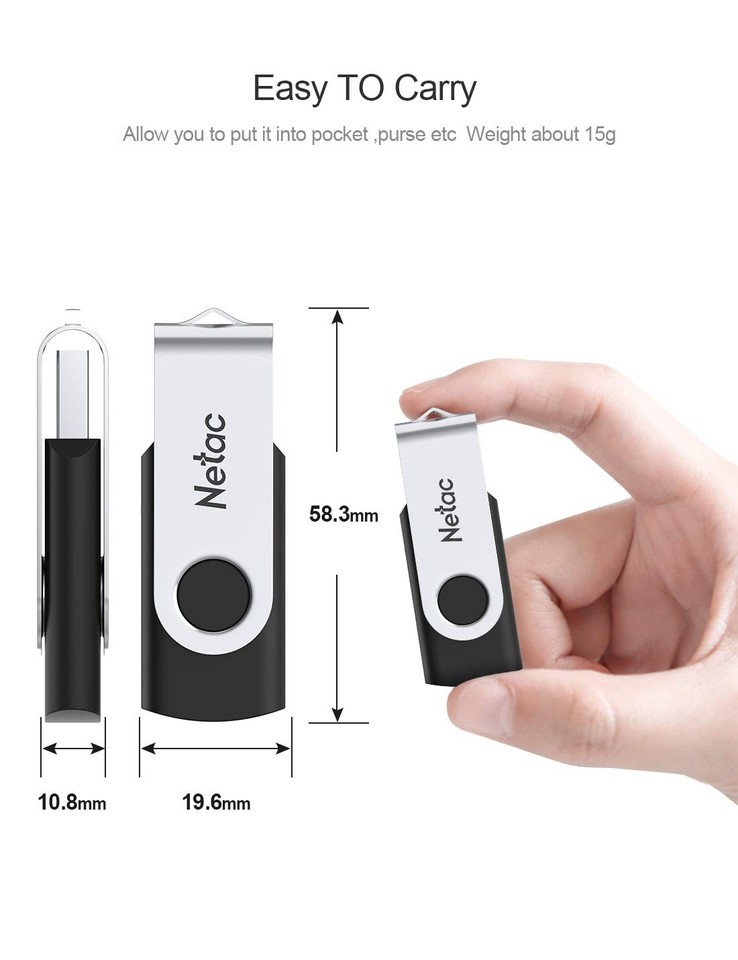 Netac 64GB USB 2.0 Flash Drive, Swivel Design Memory Sticks, Pen Drive ...