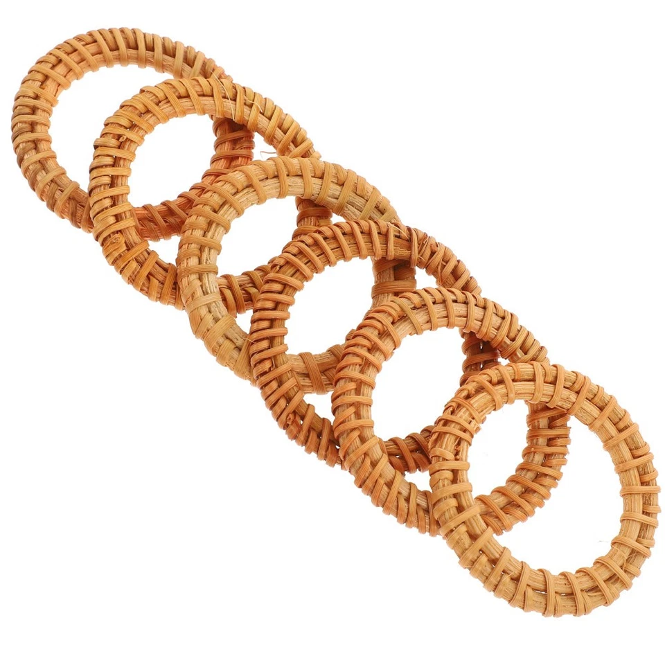  6 Pcs Portatovaglioli Rattan Decorazione Tovagliolo Semplici Anelli - Immagine 2 di 4