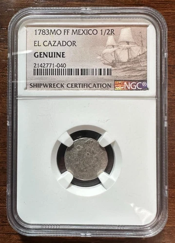 El Cazador Mexico Silver 1/2 Real 1772-1783 NGC Shipwreck Recovered