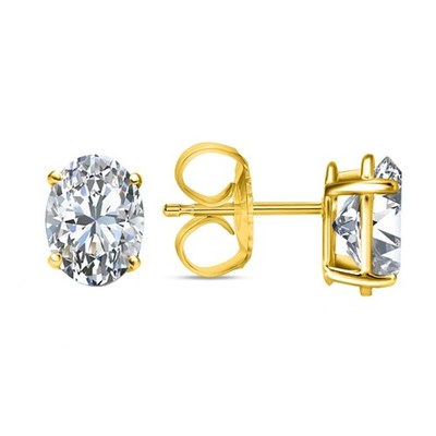 1.5 Ct Oval Lab Created Grown Diamond Earrings Studs 14K Yellow Gold E/VVS Push