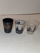 3 Vtg New York Souvenir Shot Glasses Black Glass/City Skyline/Lake George