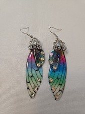Silver And Multicolor Butterfly Wing Earrings