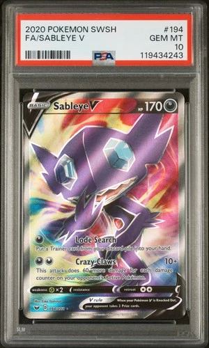 2020 POKEMON SWORD & SHIELD #194 FULL ART/SABLEYE V PSA 10