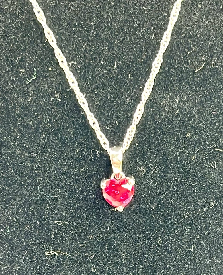 Red Lab-Created Heart-Shaped Ruby Rhodium Over Sterling Silver 18-20” Necklace - Image 4 of 4