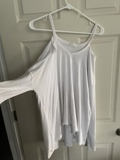 White cap off the shoulder long sleeve sweater