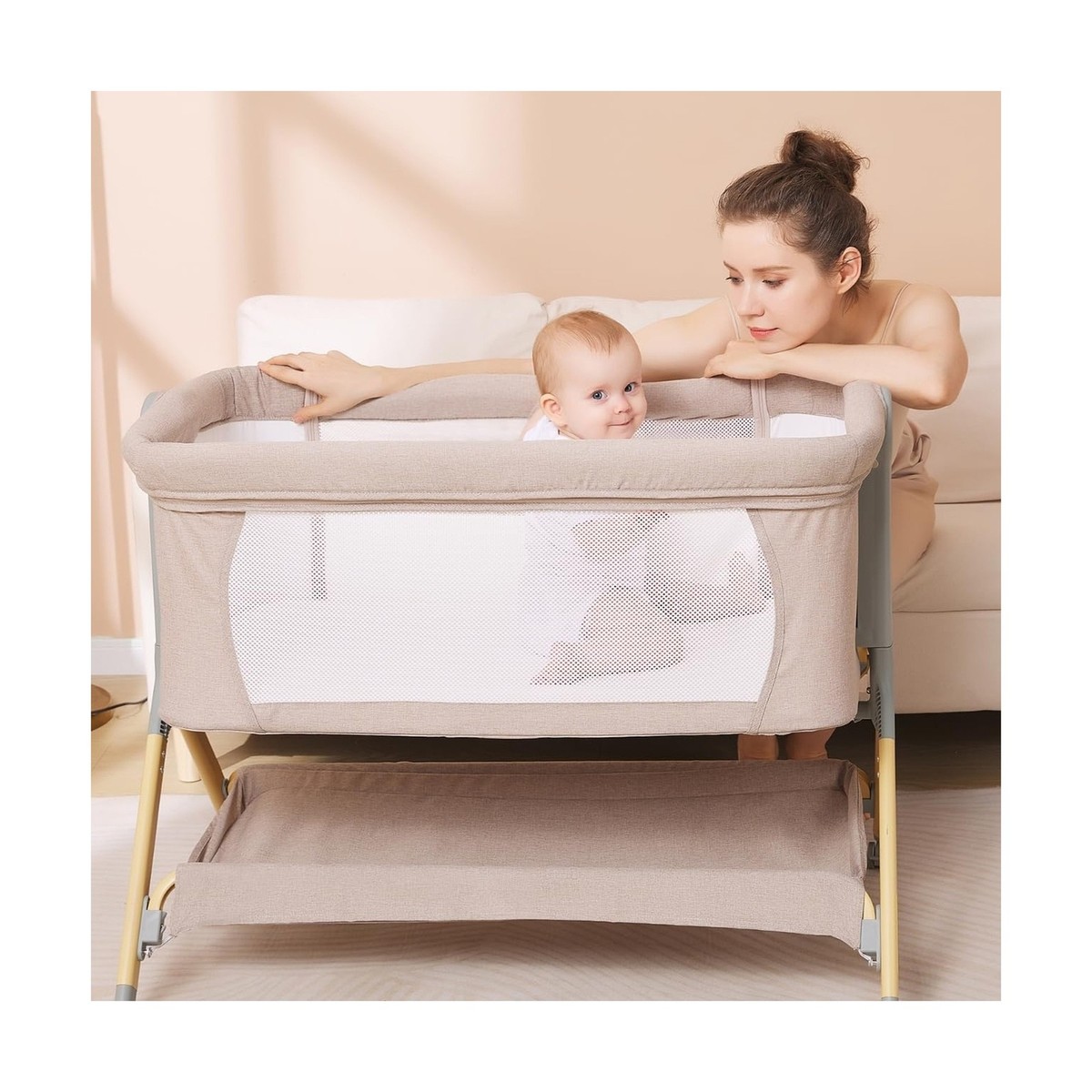 Baby Bassinet, Bassinet with Waterproof Mattress Cover, Bedside