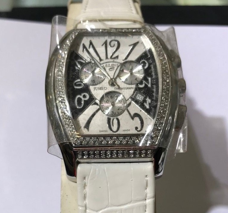 Authentic ELINI DRESS WATCH STEEL 4CTS OF DIAMOND CHRONO JUMBO 53MM-46MM