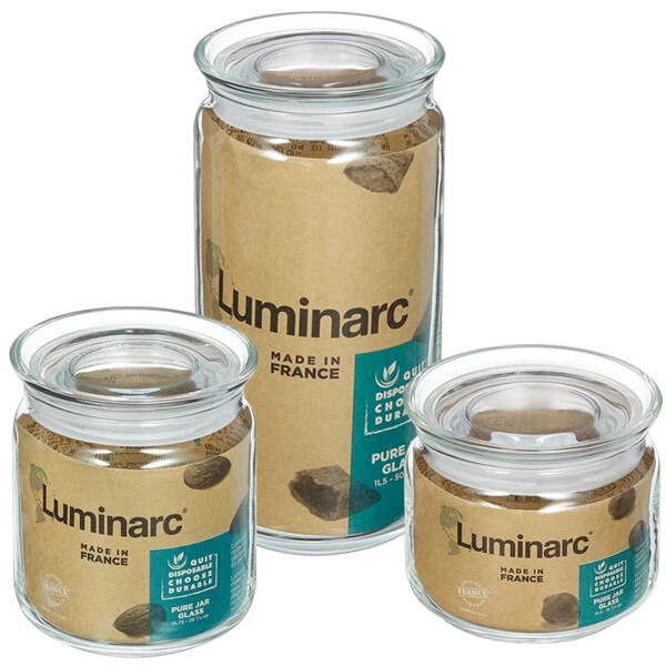 Luminarc PURE Clear Glass Storage Jar Airtight 3 Sizes Food Liquid Container