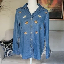 Cabin Creek Embroider Women's Denim Shirt Size M