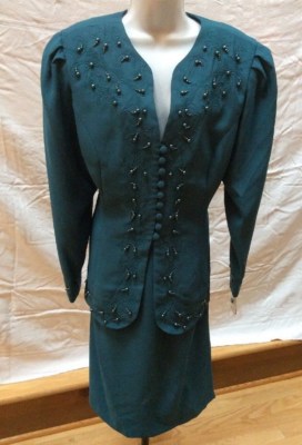 In The Mood Suit Womens 18 Teal Mother Of The Bride Beaded Skirt Jacket NWT