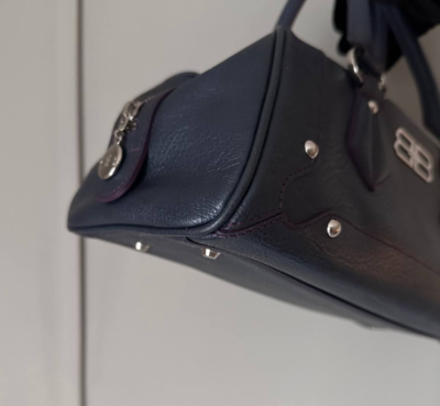 Rare Balenciaga BB Calfskin Leather Dark Navy Tote Boston bag Y2K
