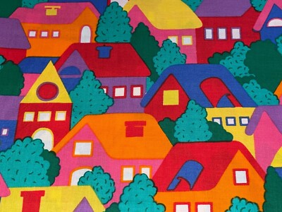 By 1/2 Yd Vintage ''Fun Zone'' Neighborhood Houses by Hoffman California Fabrics