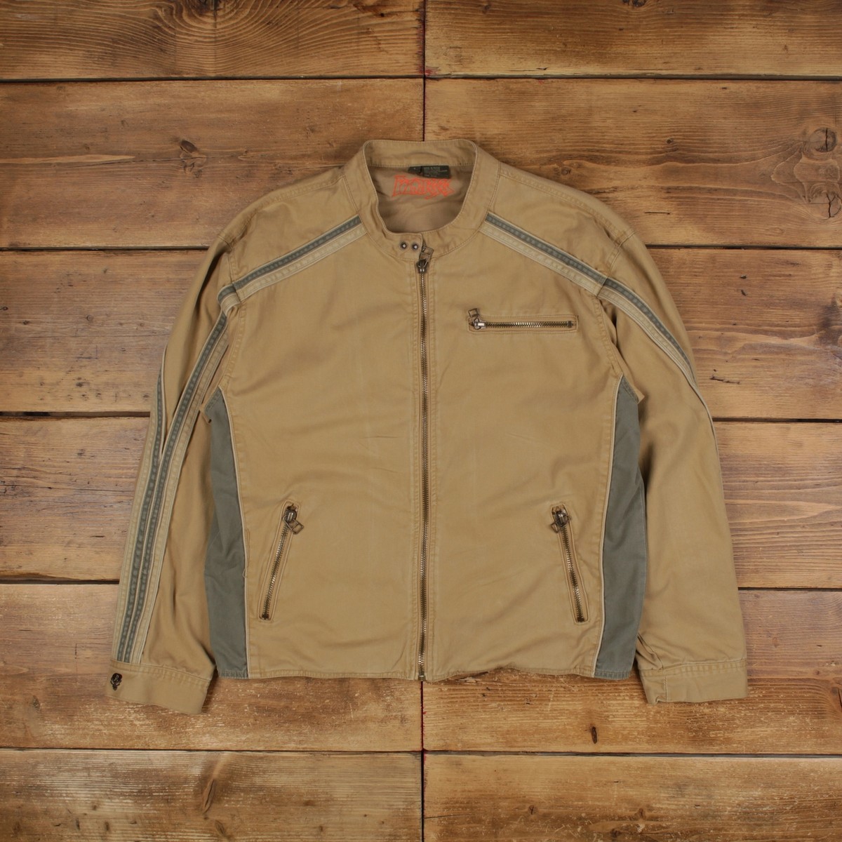 Vintage Plugg Racing Jacket L Cafe Racer Moto Y2K Beige