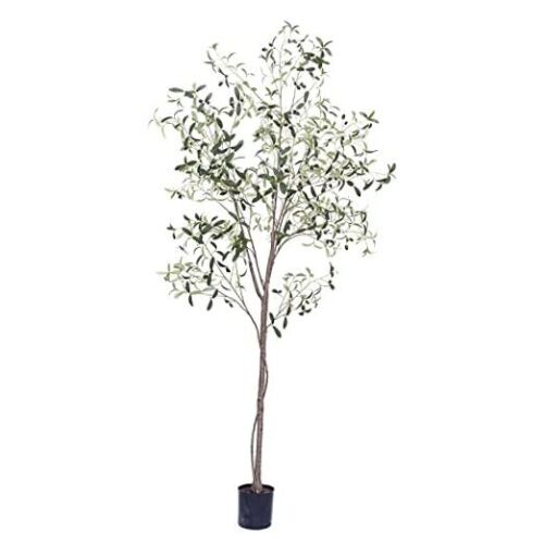 Artificial Olive Tree Tall Fake Potted Olive Silk Tree with Planter Large 7FT