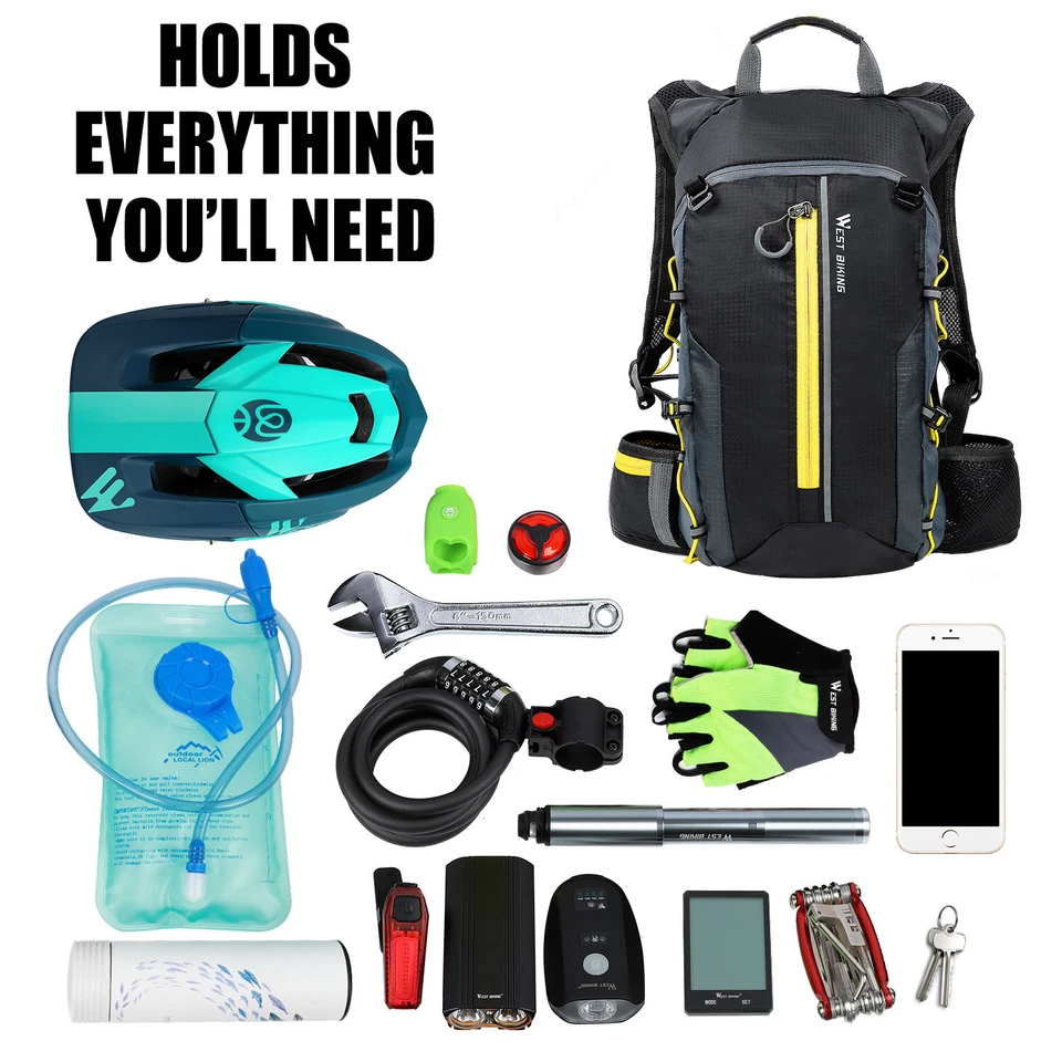 WEST BIKING Impermeable Ciclismo Senderismo Hidratación Pack Mochila Bolsa 10L Amarillo Foto 4 de 4