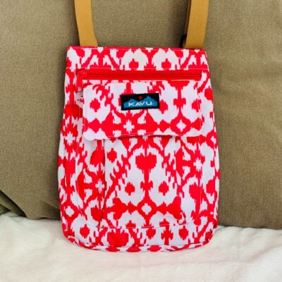 KAVU Women's For Keeps Handbag Purse Pink White Crossbody Tan Adjustable Strap