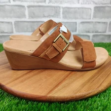 Vionic Sandals Womens 9 Brown Cork Wedge Adjustable Straps Orthotic Slides