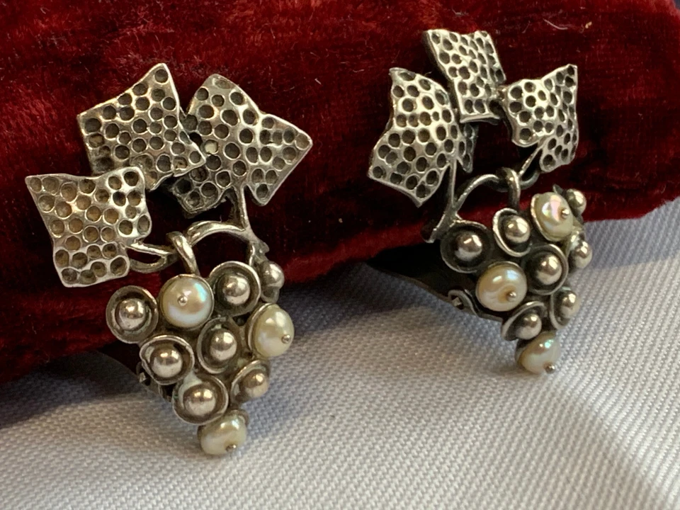 Vtg Sterling Silver Grape Cluster Earrings 15.86g Fine Jewelry Clip-Ons - Image 3 of 4