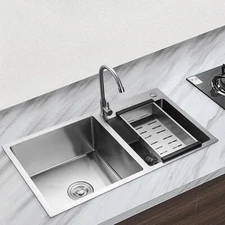 30" Stainless Steel Double Bowl Composite Drop-in Kitchen Sink 2 Bowl Best!