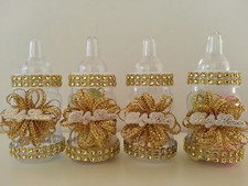 Baby Shower Decoration 12 Gold Fillable Bottles Favors Prizes or Games