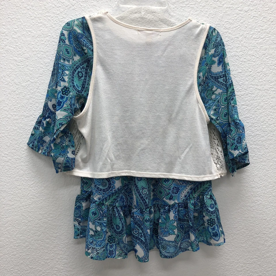 Speechless Girls Large Lace Cardigan Blue Floral Peplum Top 3/4 Bell Sleeves 2pc - Image 2 of 4